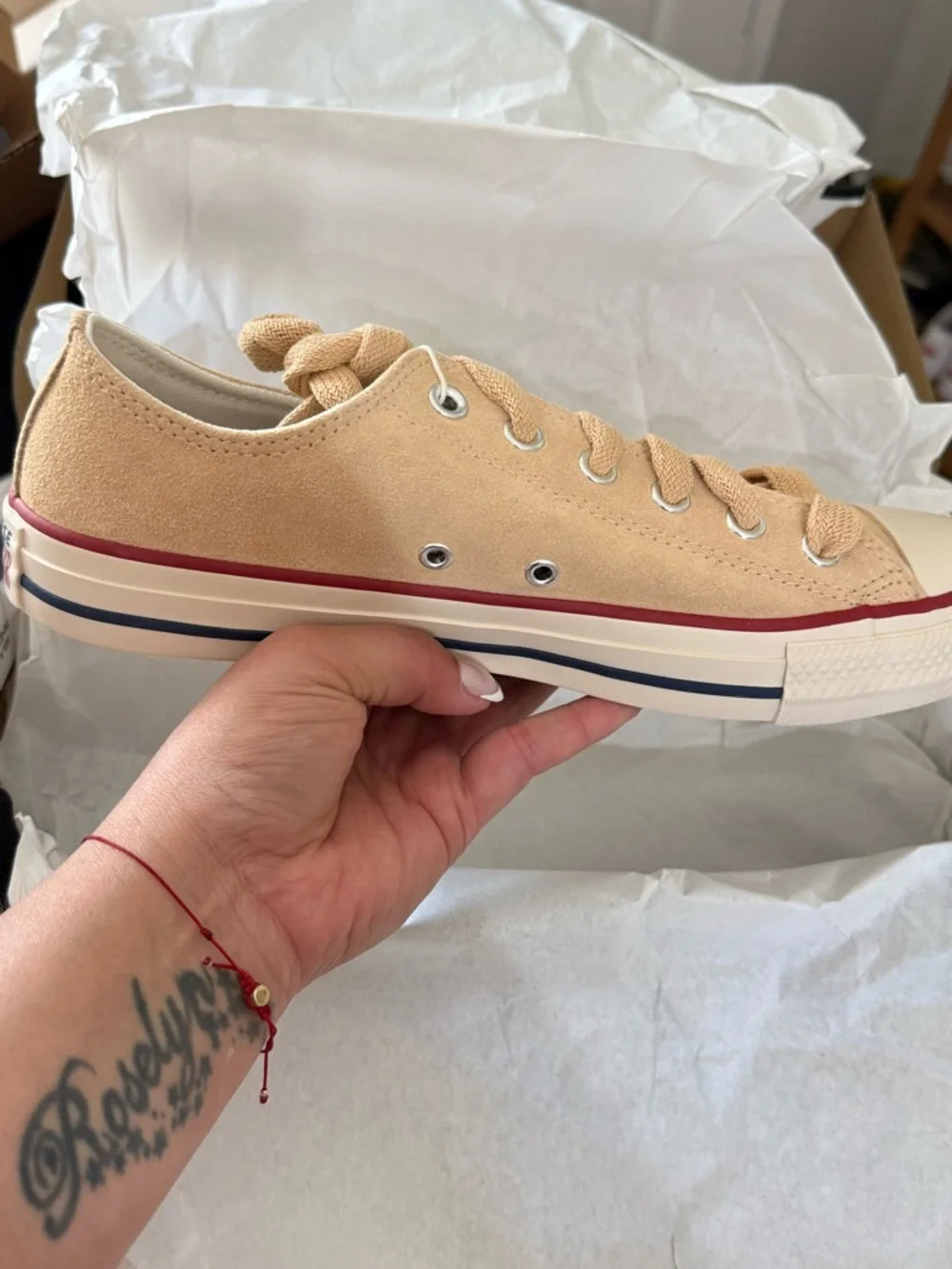 Converse Low-Top Sneakers in Coral & White - Picture 2 of 3